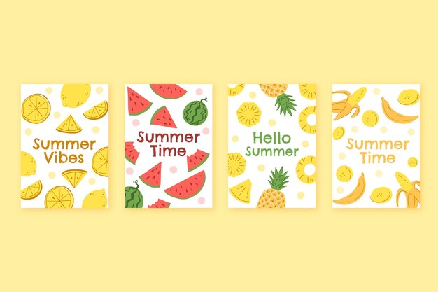 Colección tarjetas de verano dibujadas a mano