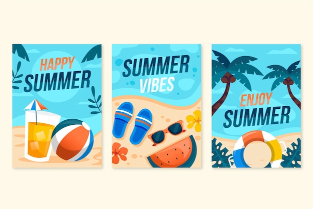 Vector gratuito colección de tarjetas de verano de diseño plano