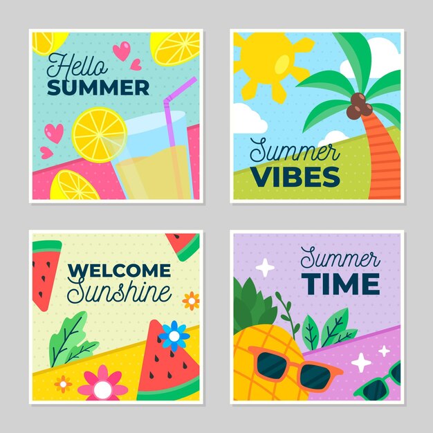 Colección de tarjetas de verano de diseño plano