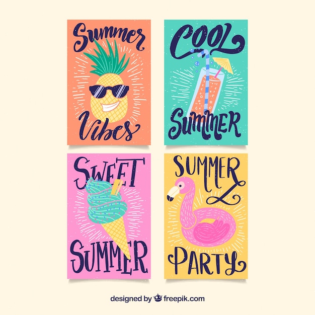 Colección de tarjetas de verano con elementos de playa