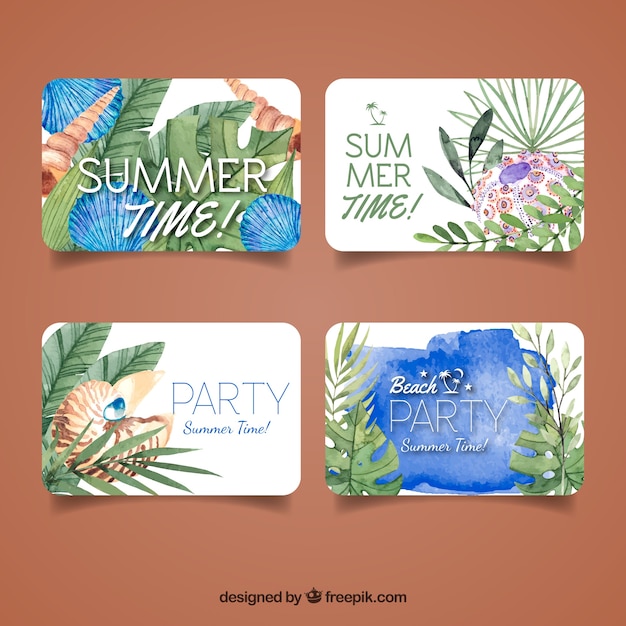 Colección de tarjetas de verano con elementos de playa