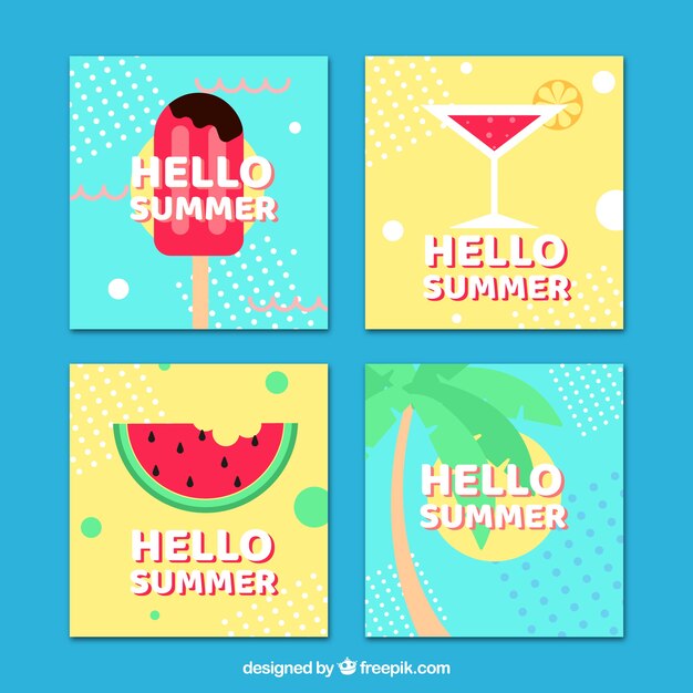 Colección de tarjetas de verano en estilo memphis