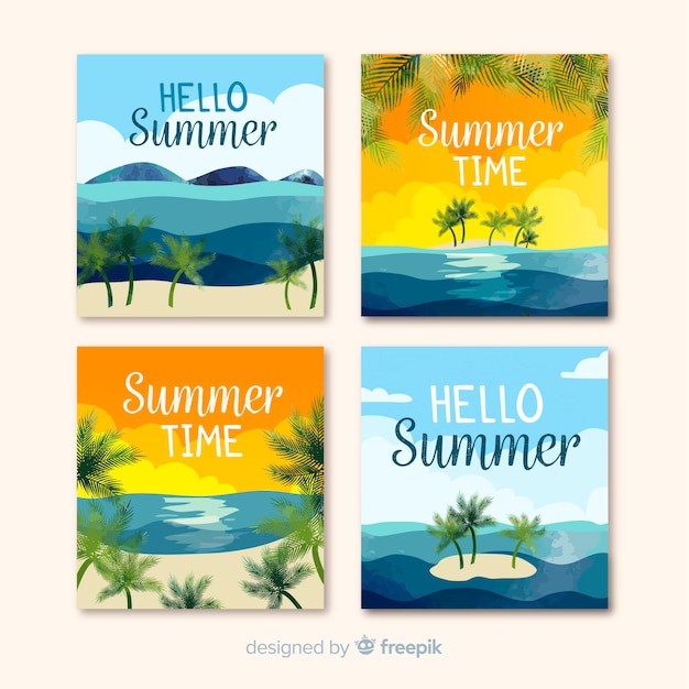 Vector gratuito colección de tarjetas de verano flat