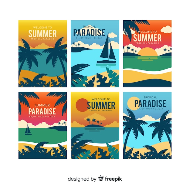 Colección de tarjetas de verano flat