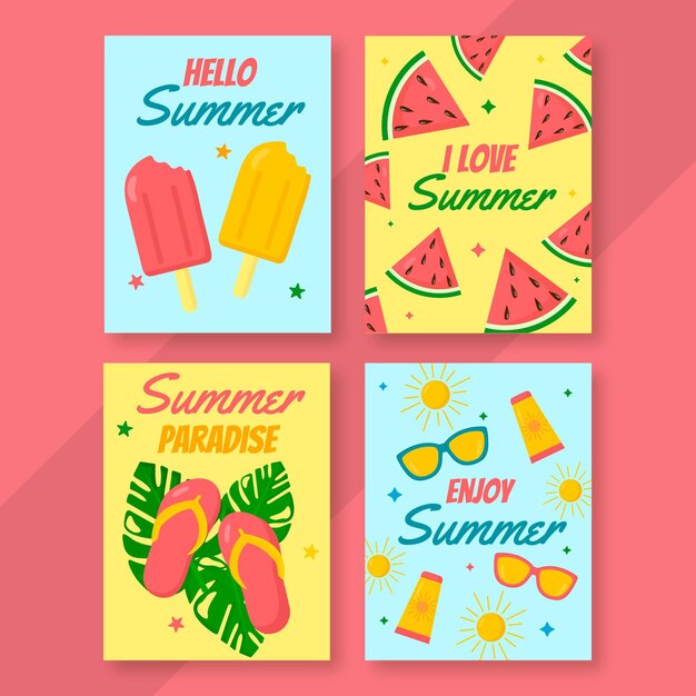 Colección de tarjetas de verano planas