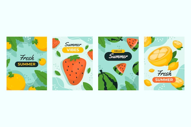 Vector gratuito colección de tarjetas de verano planas