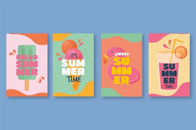 Colección de tarjetas de verano planas