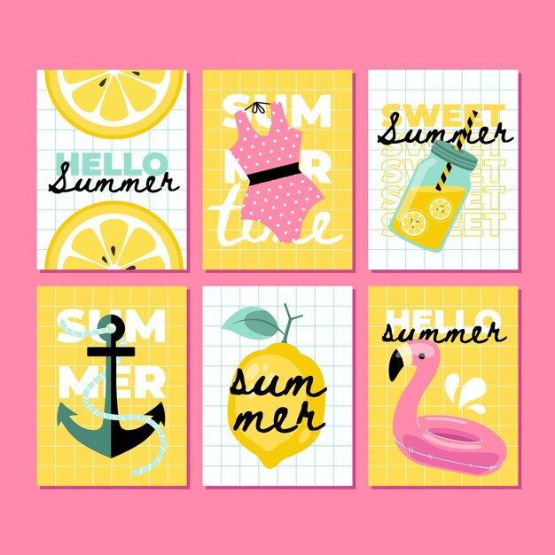 Colección de tarjetas de verano planas