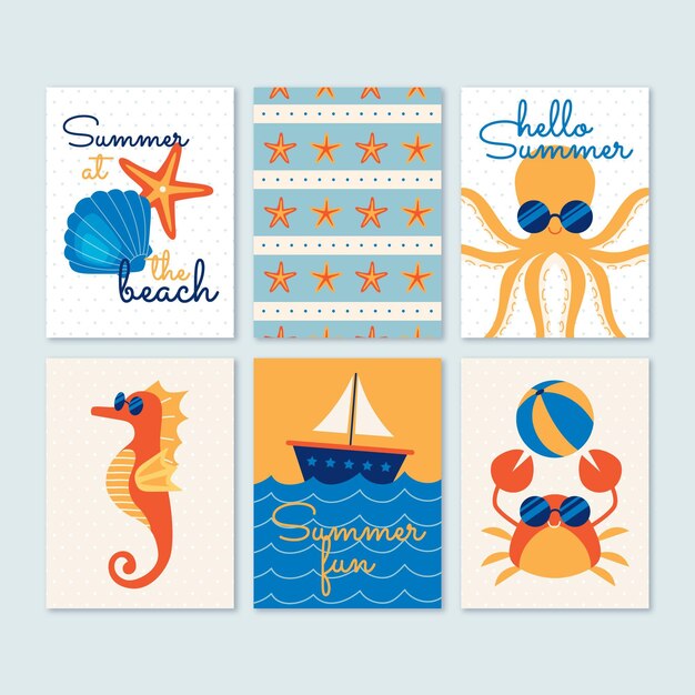 Colección de tarjetas de verano planas