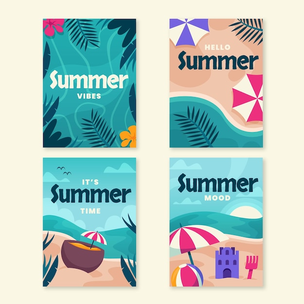 Colección de tarjetas de verano planas