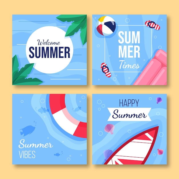 Colección de tarjetas de verano planas