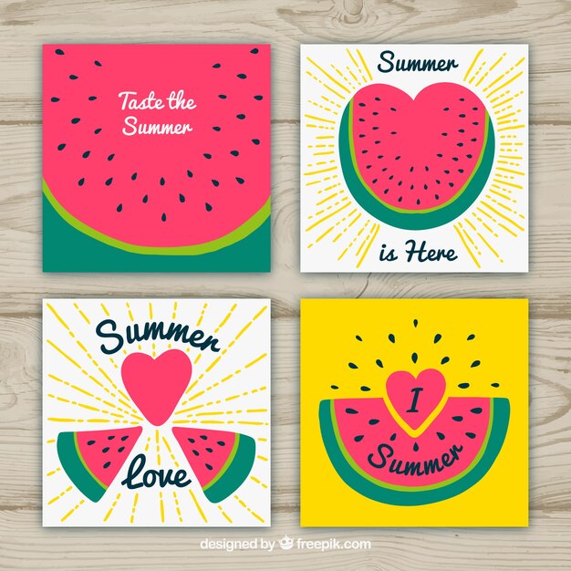 Colección de tarjetas de verano con sandías diferentes