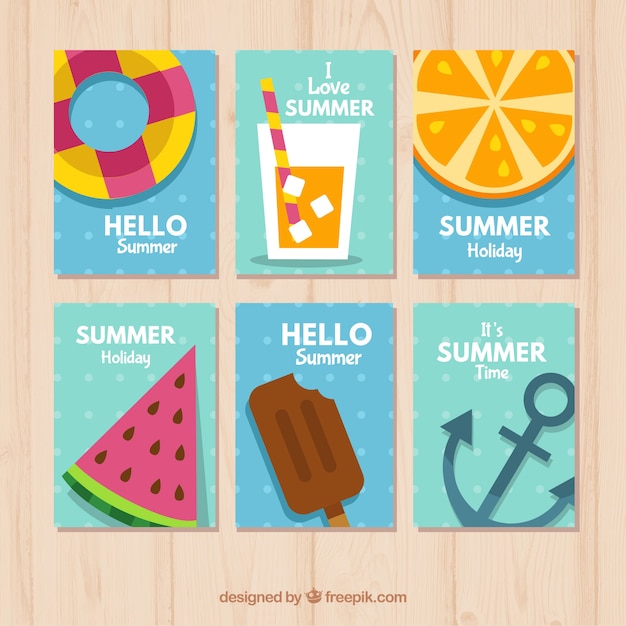 Vector gratuito colección de tarjetas de verano