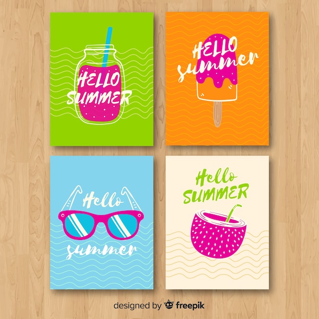 Vector gratuito colección de tarjetas de verano