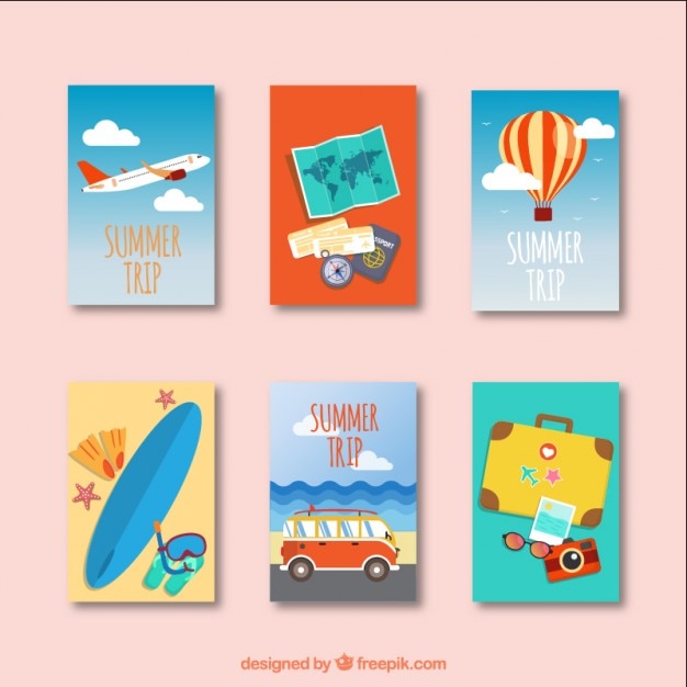 Vector gratuito colección de tarjetas de viaje de verano