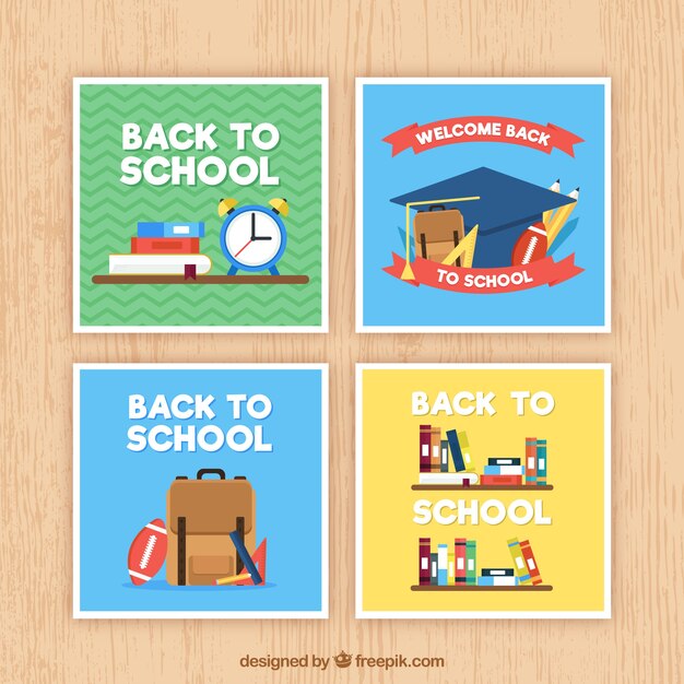 Colección de tarjetas de vuelta al colegio con diseño plano