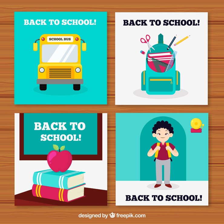 Vector gratuito colección de tarjetas de vuelta al colegio con elementos