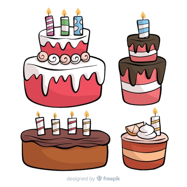 Vector gratuito colección de tartas de cumpleaños dibujadas a mano