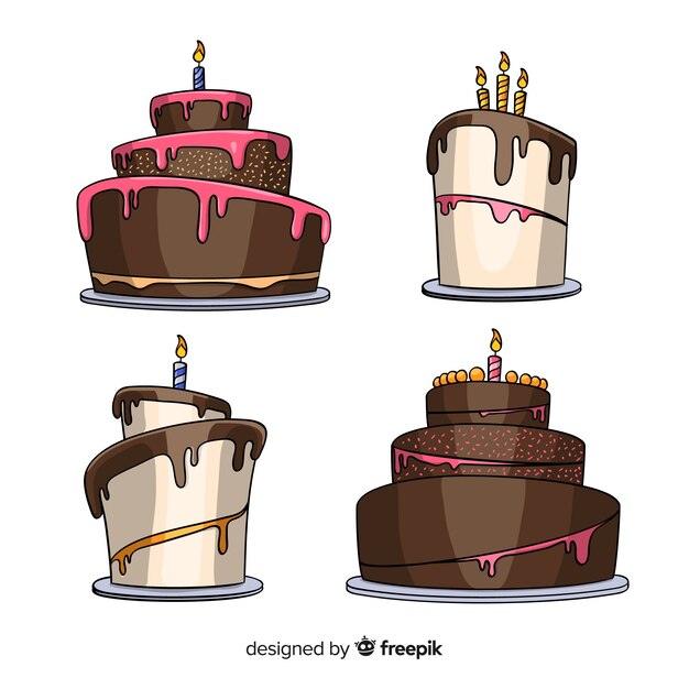 Colección de tartas de cumpleaños de dibujo animado