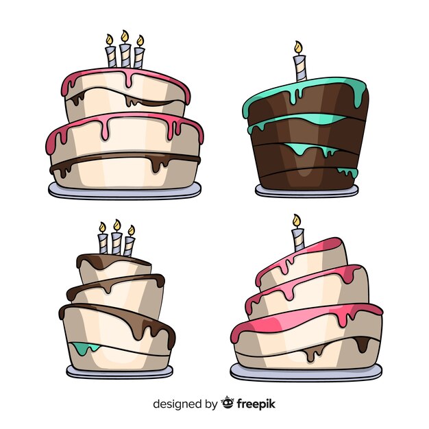 Colección de tartas de cumpleaños de dibujo animado
