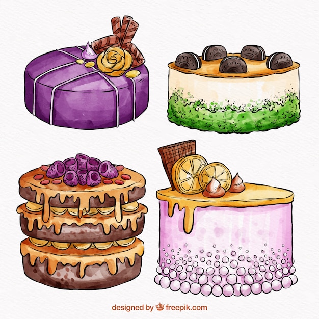 Vector gratuito colección de tartas en estilo acuarela