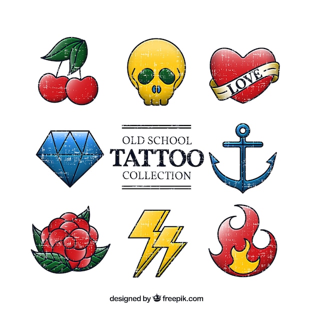 Vector gratuito colección de tatuajes básicos old school