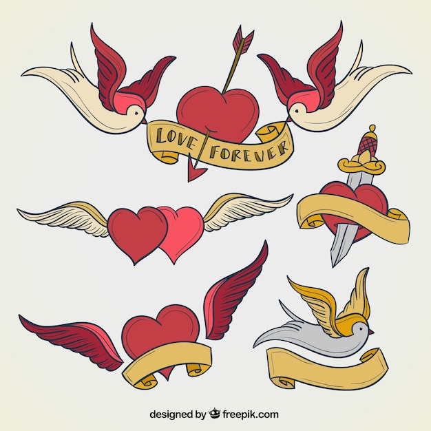 Vector gratuito colección tatuajes corazón