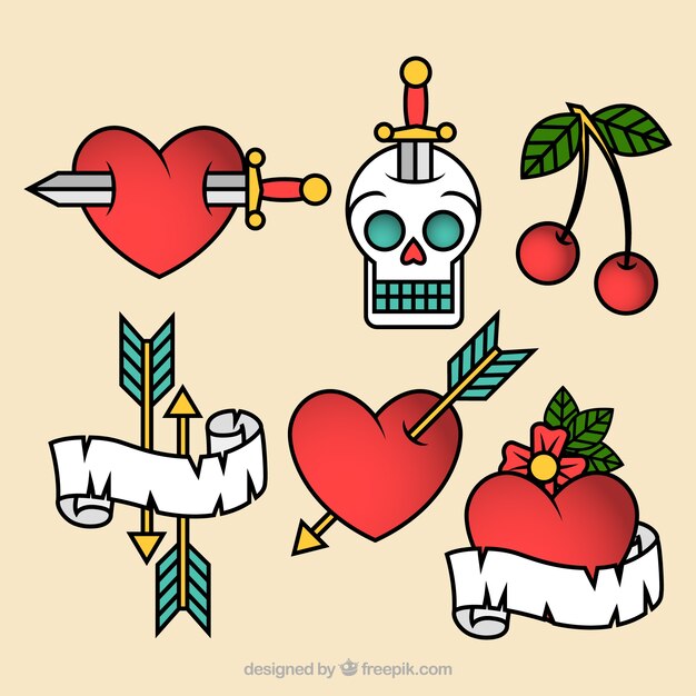 Colección de tatuajes de corazones old school