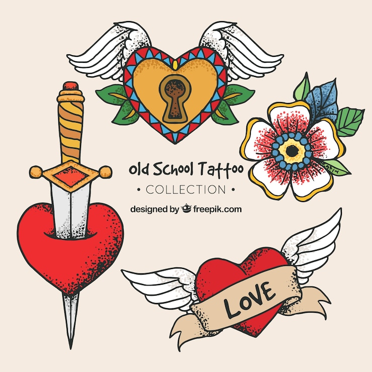 Vector gratuito colección de tatuajes con corazones 