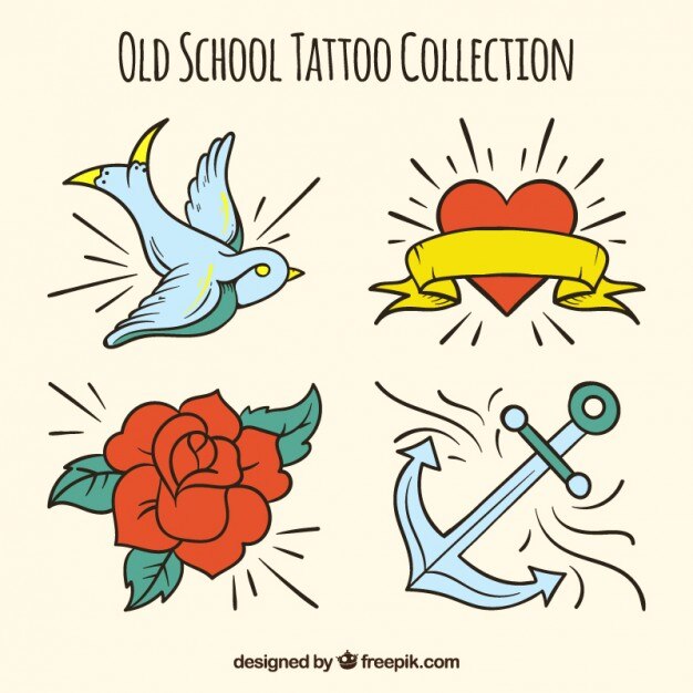 Colección de tatuajes dibujados a mano vintage