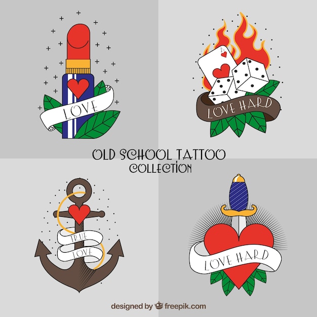 Vector gratuito colección de tatuajes old school modernos