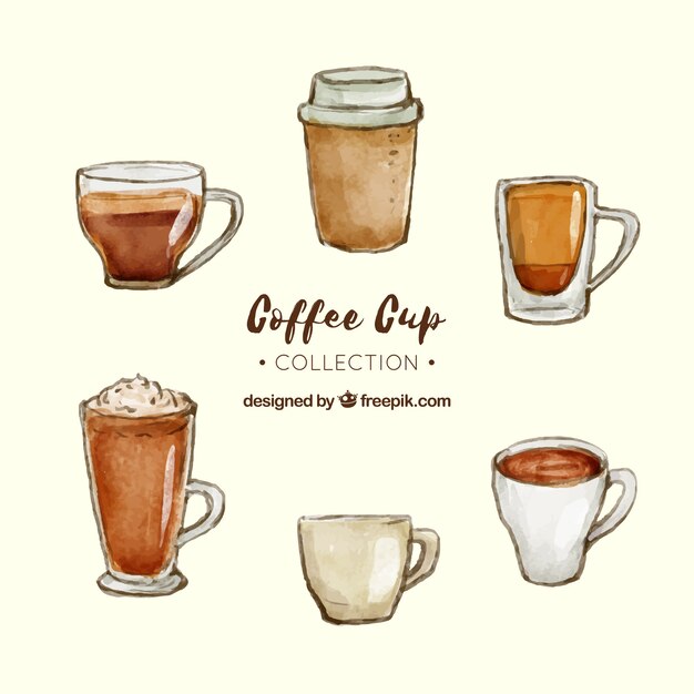 Colección de tazas de café de acuarela