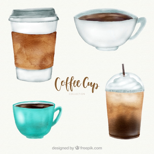 Colección de tazas de café de acuarela