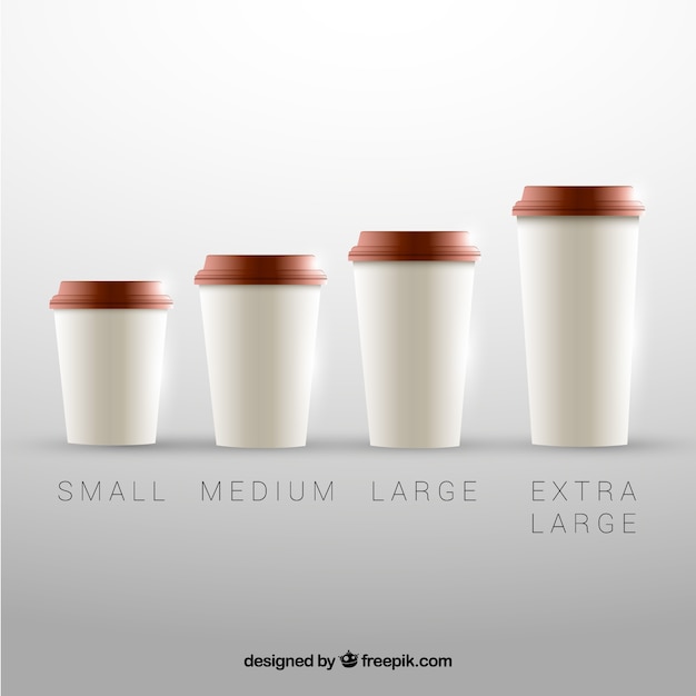 Colección de tazas de café en diferentes tamaños