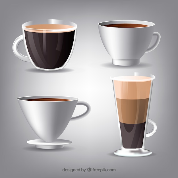 Colección de tazas de café en diseño realista