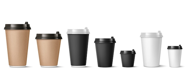 Juego de vasos vectoriales con diferentes tipos de café frío para llevar.