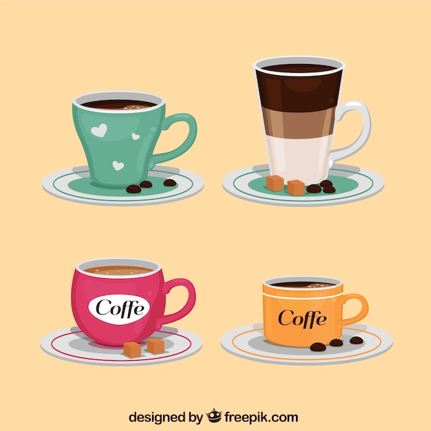 Vector gratuito colección de tazas de café planas