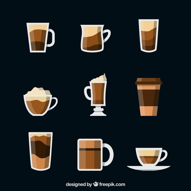 Colección de tazas de café planas