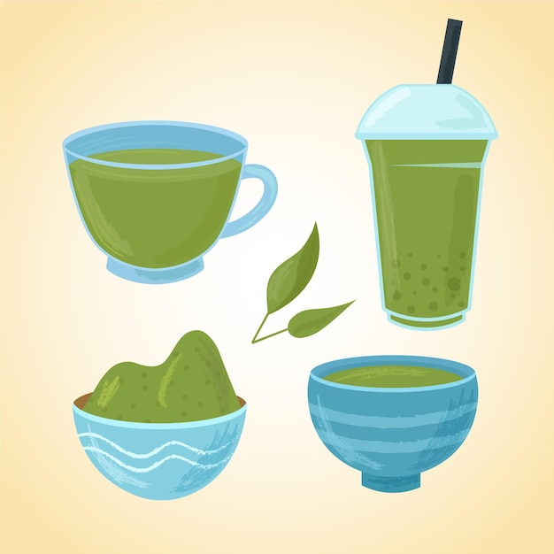Colección de té matcha con hierba