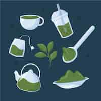 Vector gratuito colección de té matcha con planta