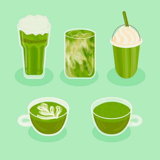 Vector gratuito colección de té matcha