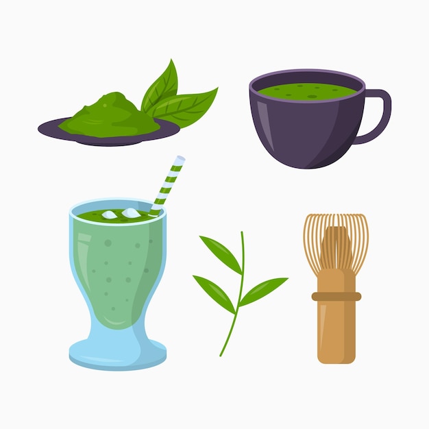 Vector gratuito colección de té matcha