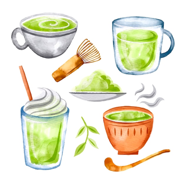 Vector gratuito colección de té matcha