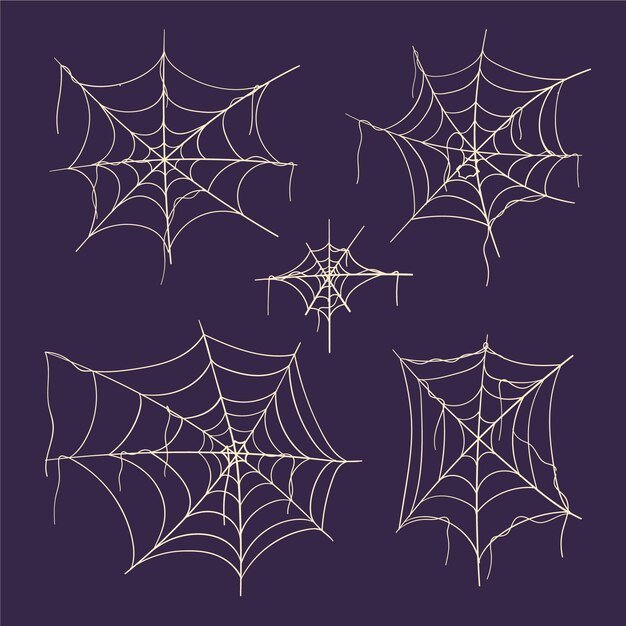 Colección de telas de araña de halloween planas dibujadas a mano