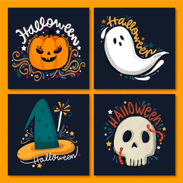 Colección de terroríficas tarjetas de halloween