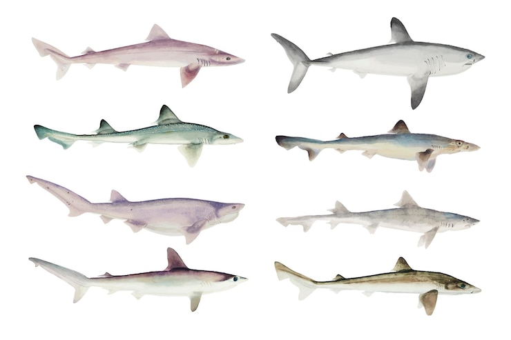 Vector gratuito colección tiburones dibujados a mano