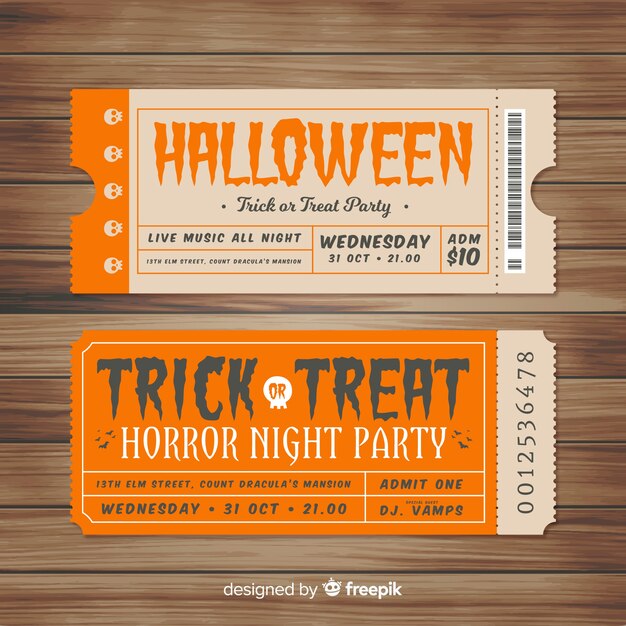 Colección de tickets vintage para fiesta de halloween