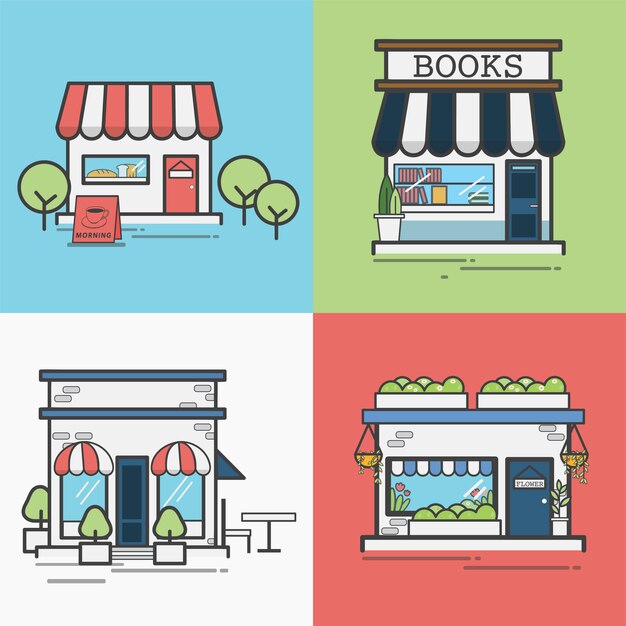 Colección de tiendas y comercios.