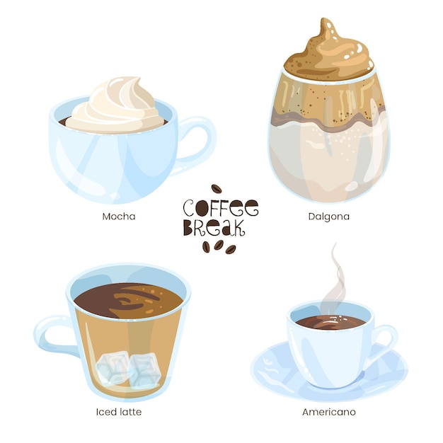 Vector gratuito colección de tipos de café