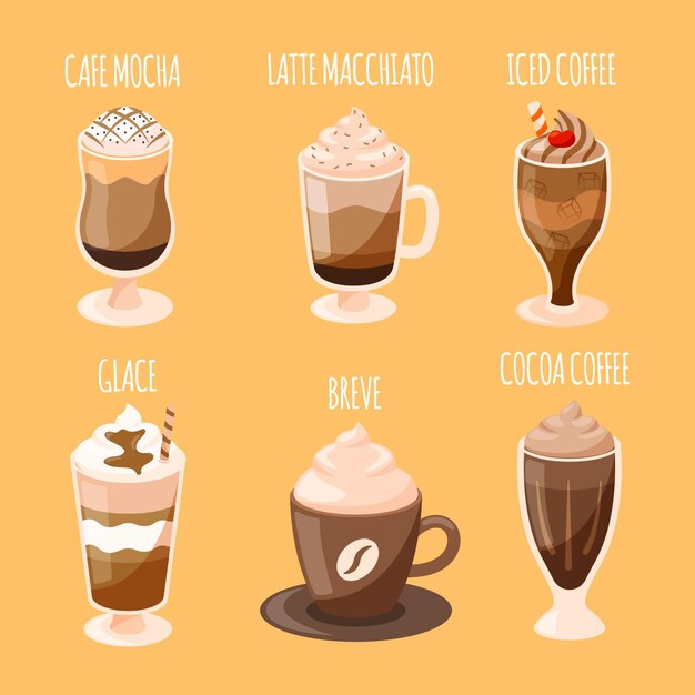 Colección de tipos de café.
